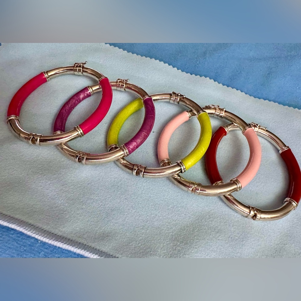 Vintage‼️ Solid Enamel Sterling Silver MILOR 925 Hinged Bangel Bracelet‼️